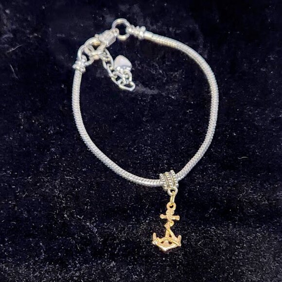 Mixed Metal Anchor Charm Bracelet, Handmade, - Picture 2 of 4